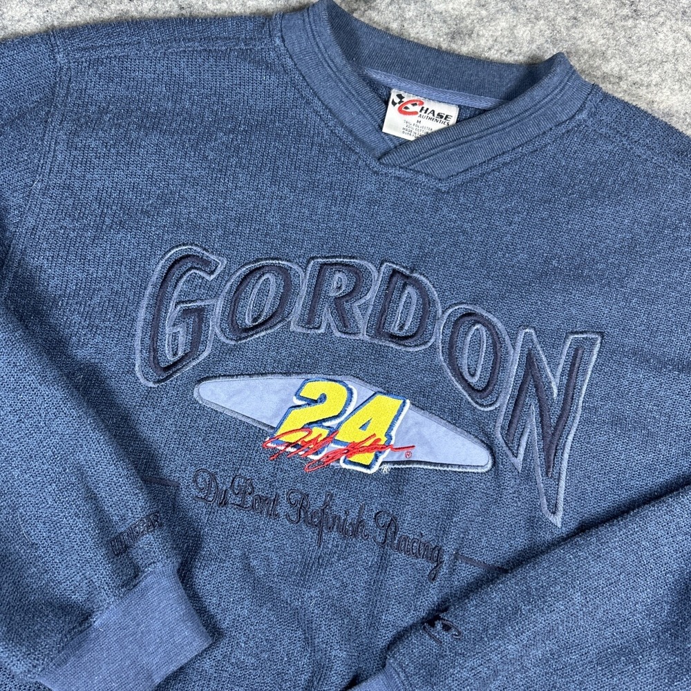 Chase Authentics Jeff Gordon Mens M Blue Nascar Embroidered Pullover Sweater‎